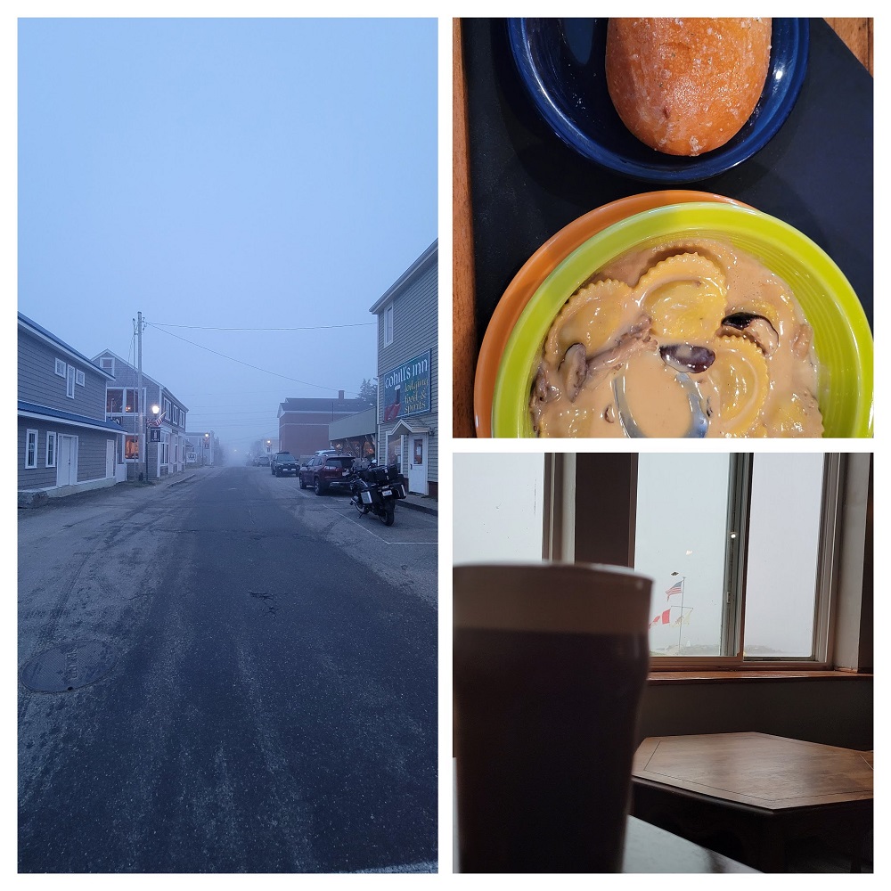 Water Street, Lubec; a ravioli meal at the Water Street Tavern, and the Guinness comped by my innkeeper