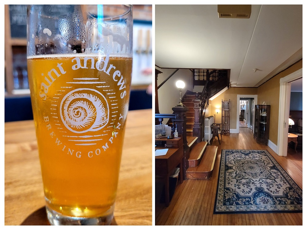 A beer from the Saint Andrew Brewing Company, and the inside of the Salty Towers B&B