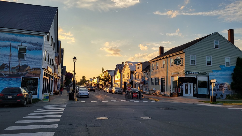 Looking down Water Street at sunset
