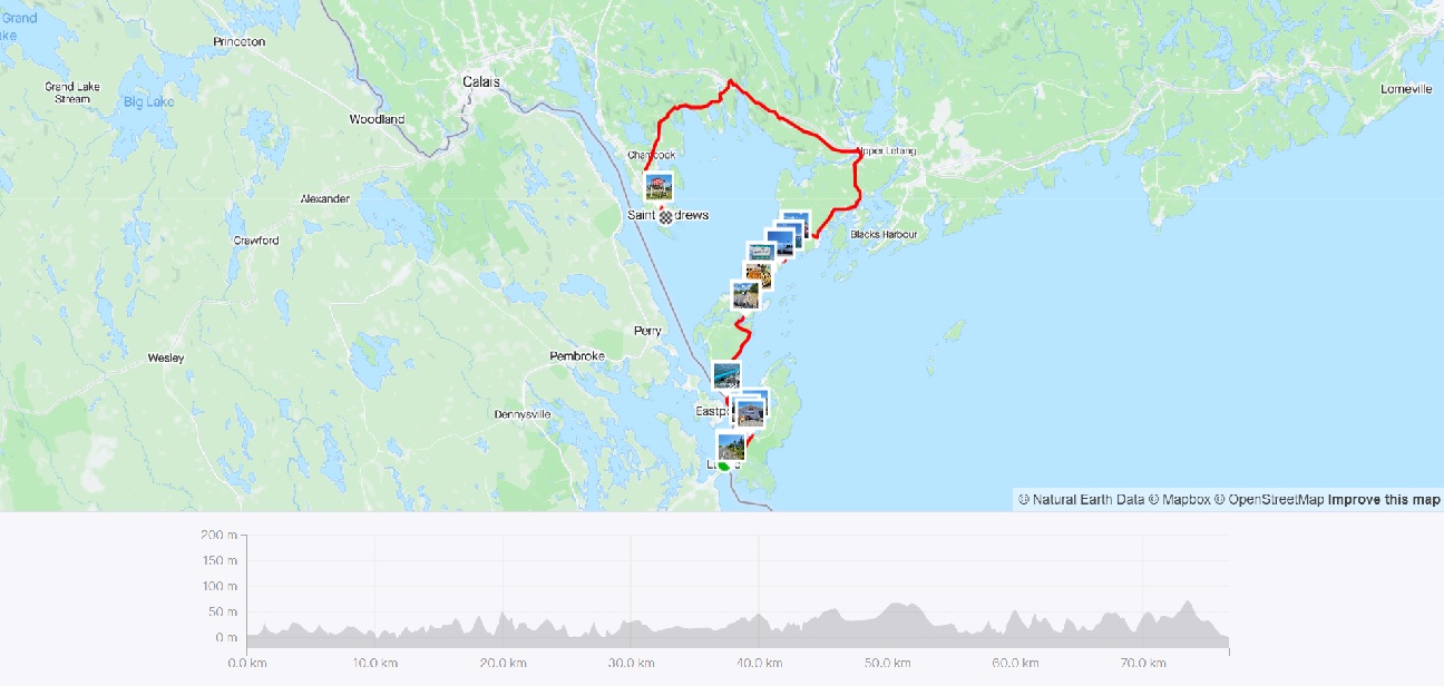 Strava Route Day 2 - Lubec ME to St. Andrews NB