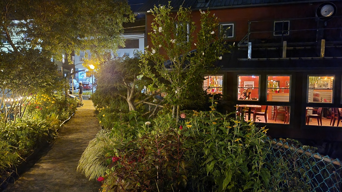 The Bridge of Flowers, in Shelburne Falls at night looks very different than in the daytime!