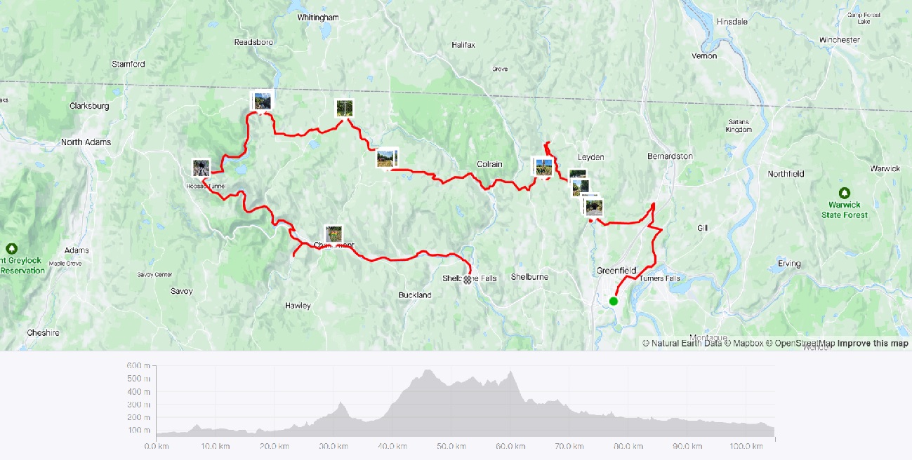 Strava Route Day 1 - Greenfield to Shelburne Falls via Monroe