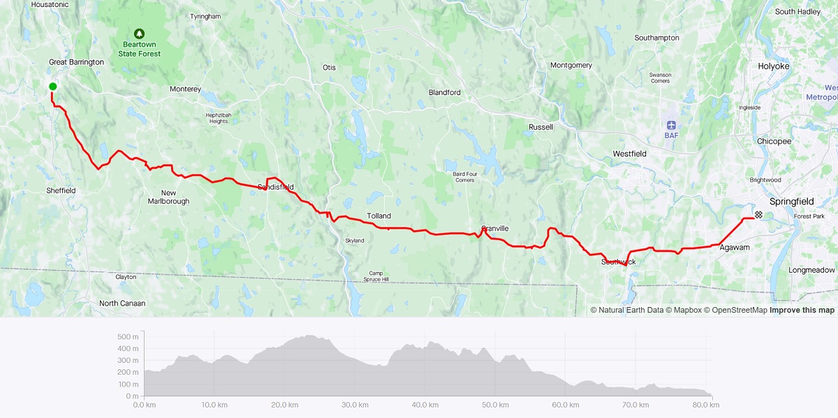 Strava Route Day 2 - Great Barrington to Springfield