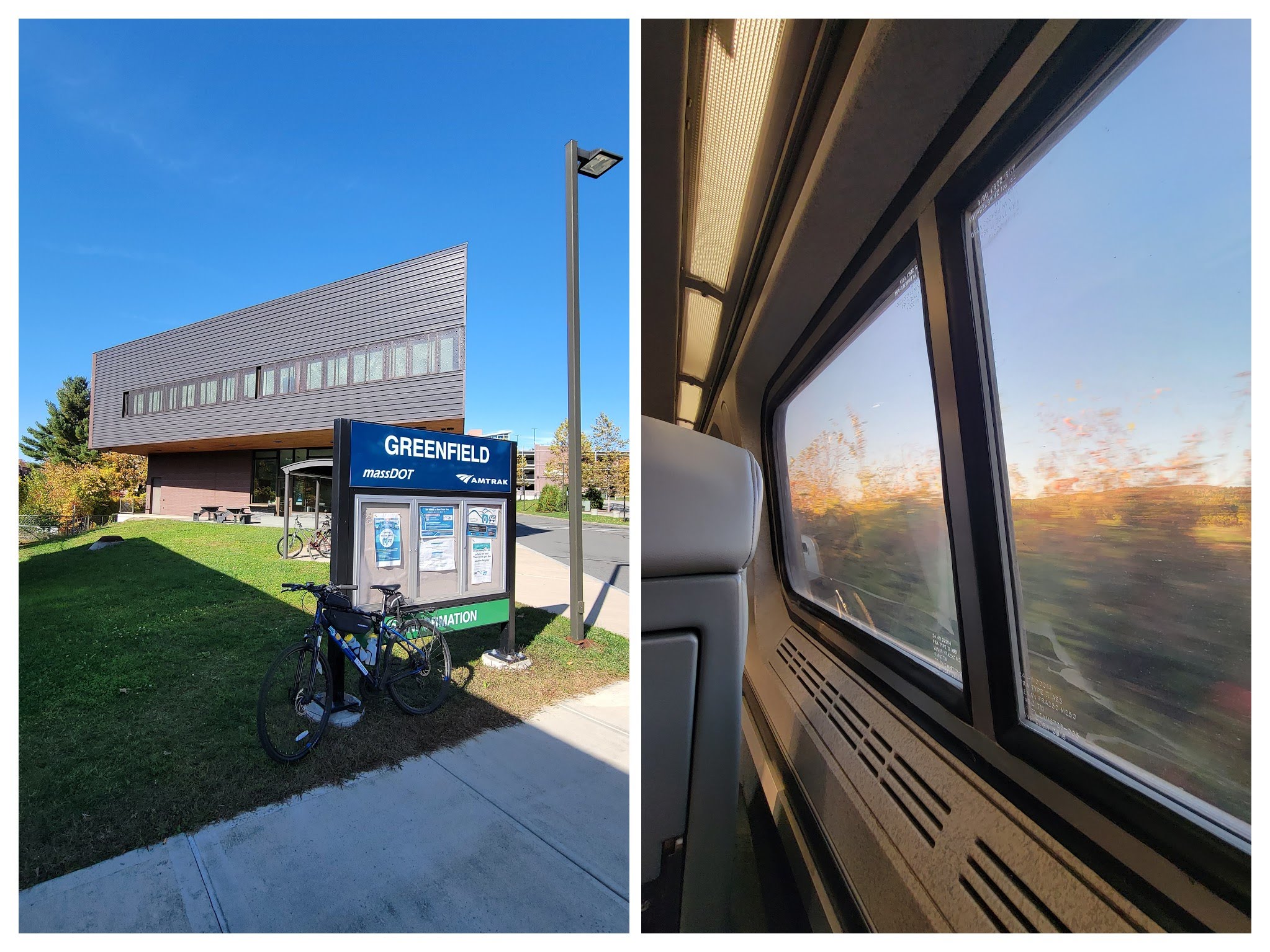 John W. Olver Transit Center, and me inside the Amtrak heading back to Brattleboro