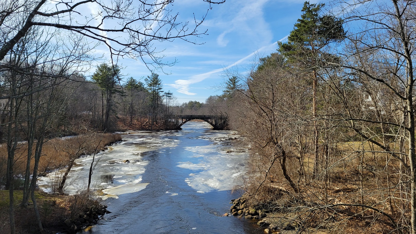 The semi-frozen North River in North Pembroke