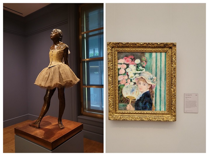 ‘Little Dancer’ - sculpture by Degas (left), and ‘Woman with a Fan’ - painting by Renoir (right), at the Clark Institute