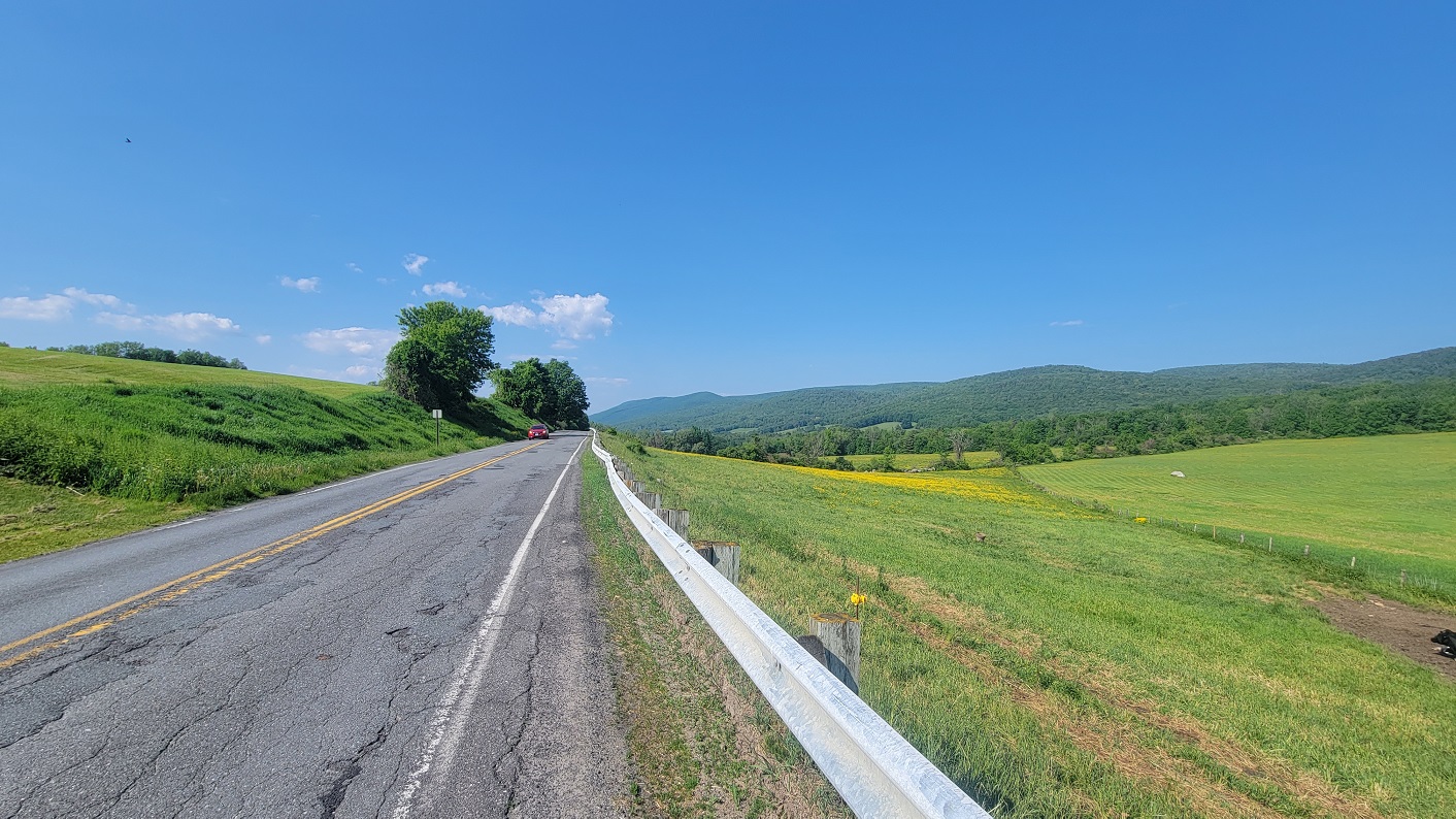 Fields and the background hills along Bucklin Road